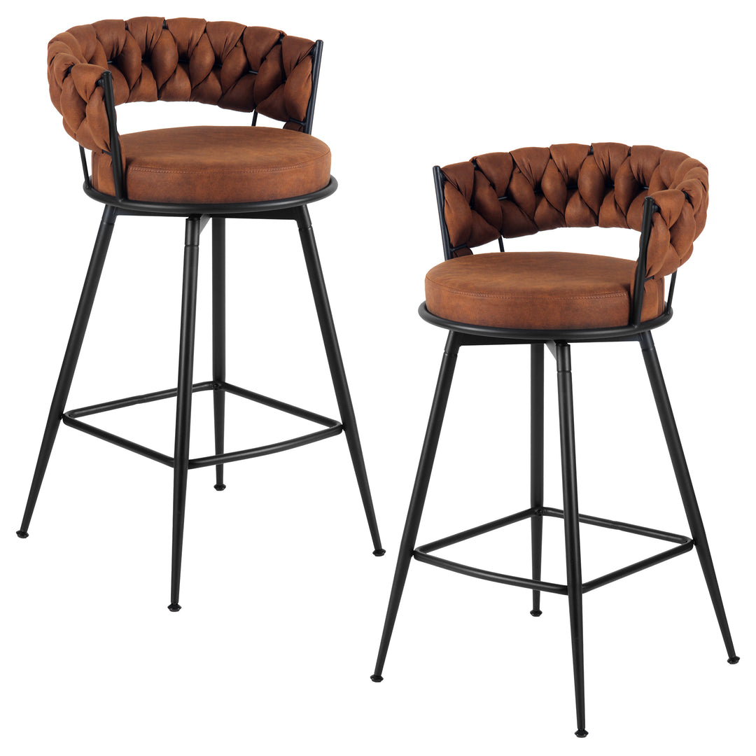 YOUNIKE Bar Stools Upholstered 360° Swivel Bar Chairs Counter Height Barstools with Woven Back