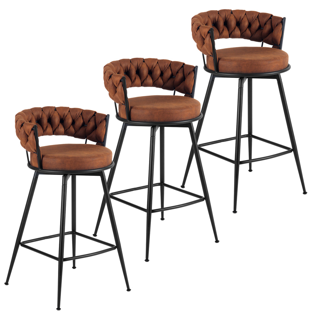 YOUNIKE Bar Stools Upholstered 360° Swivel Bar Chairs Counter Height Barstools with Woven Back