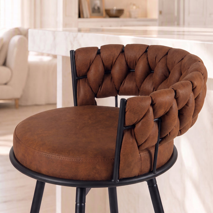 YOUNIKE Bar Stools Upholstered 360° Swivel Bar Chairs Counter Height Barstools with Woven Back