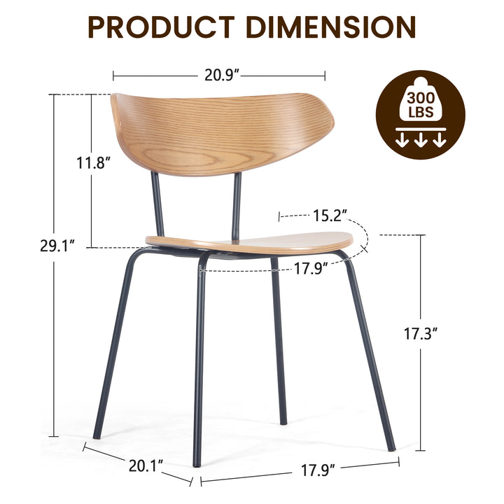 YOUNIKE Mid Century Modern Dining Chairs Set of 2 Sculpted Curved Wood Backrest