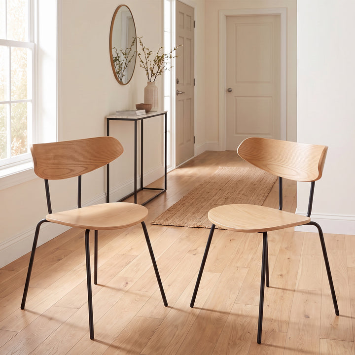 YOUNIKE Mid Century Modern Dining Chairs Set of 2 Sculpted Curved Wood Backrest