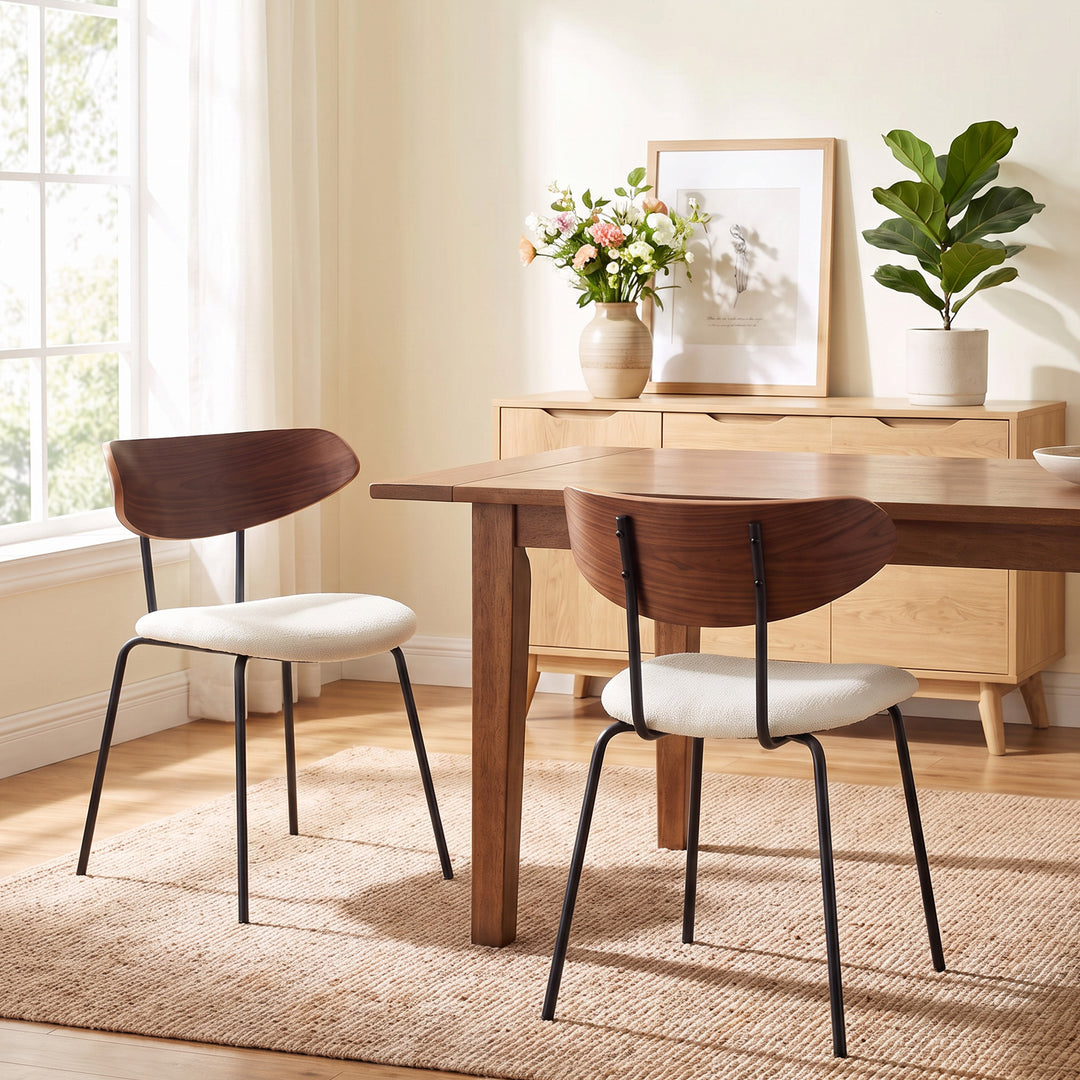 YOUNIKE Mid Century Modern Dining Chairs Set of 2 Sculpted Curved Wood Backrest