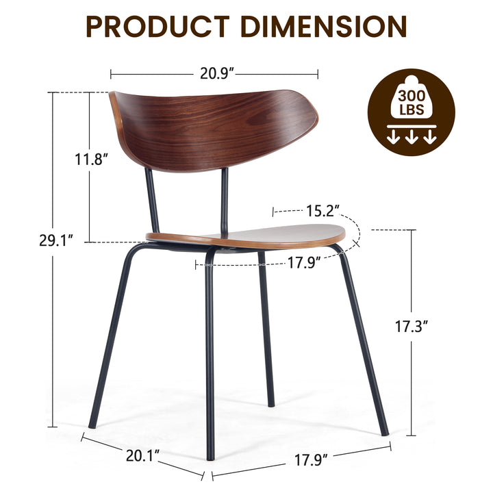 YOUNIKE Mid Century Modern Dining Chairs Set of 2 Sculpted Curved Wood Backrest