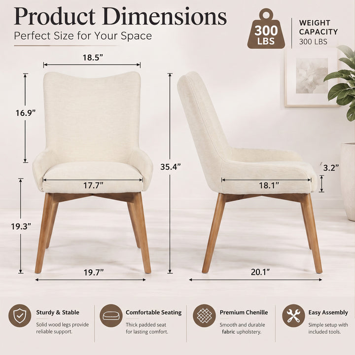 YOUNIKE Dining Chairs Set of 2 Wingback Upholstered Accent Chairs with Solid Wood Legs