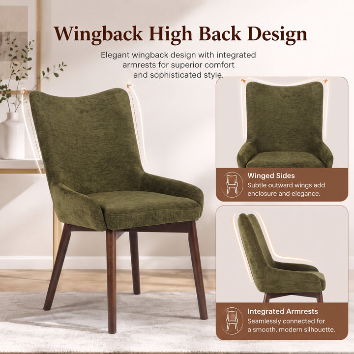 YOUNIKE Dining Chairs Set of 2 Wingback Upholstered Accent Chairs with Solid Wood Legs