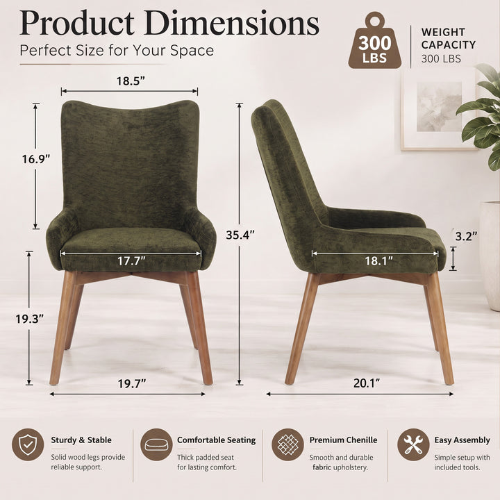 YOUNIKE Dining Chairs Set of 2 Wingback Upholstered Accent Chairs with Solid Wood Legs