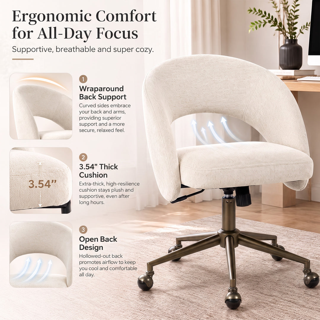 YOUNIKE Office Chair Adjustable Swivel Desk Chair Upholstered Home Office Chair with Wraparound Armrests