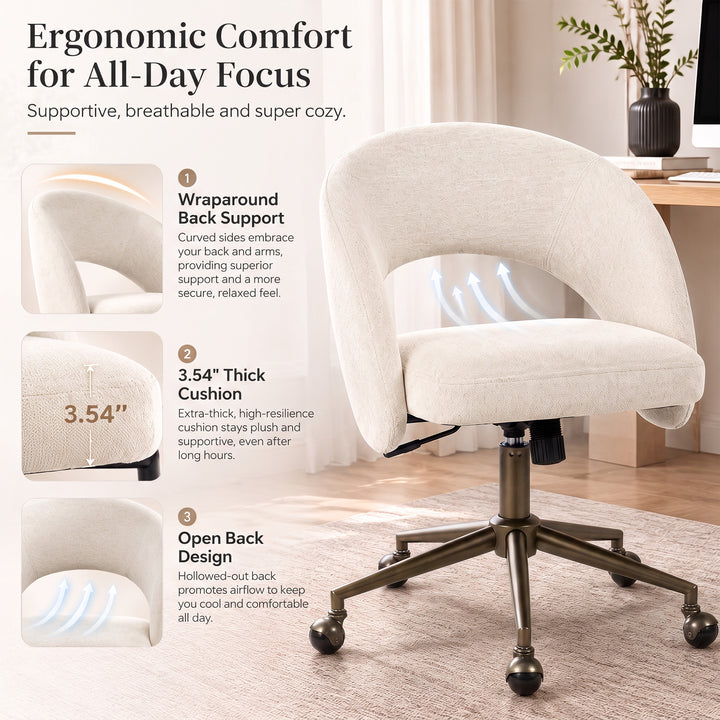 YOUNIKE Office Chair Adjustable Swivel Desk Chair Upholstered Home Office Chair with Wraparound Armrests