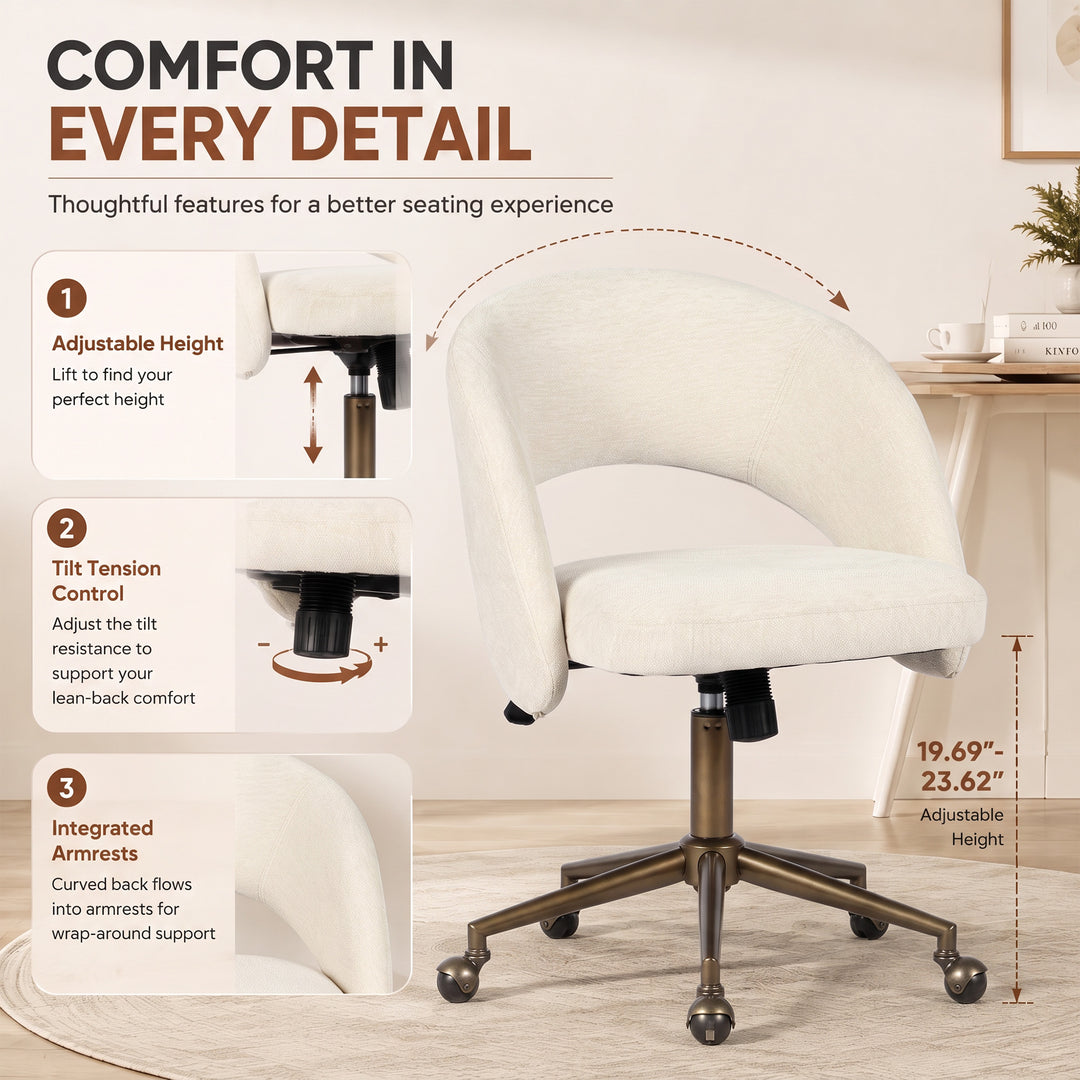 YOUNIKE Office Chair Adjustable Swivel Desk Chair Upholstered Home Office Chair with Wraparound Armrests