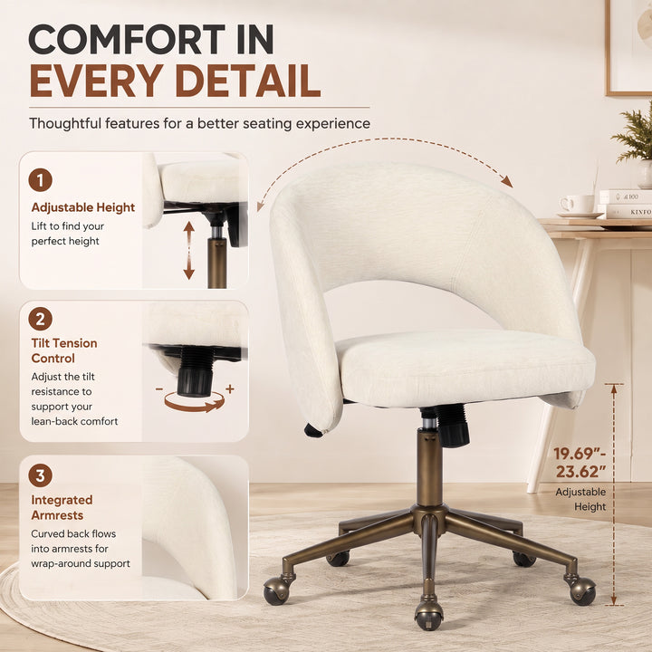 YOUNIKE Office Chair Adjustable Swivel Desk Chair Upholstered Home Office Chair with Wraparound Armrests