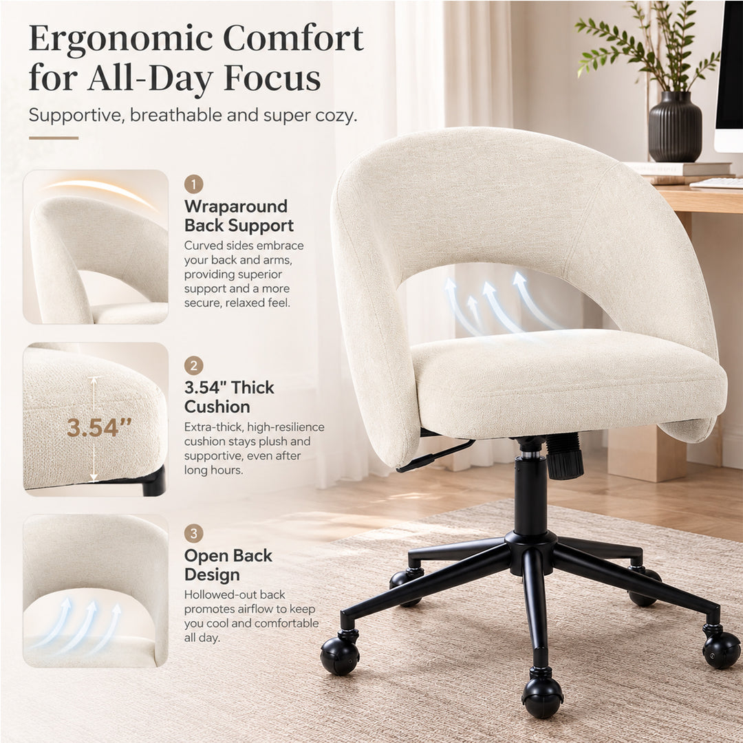 YOUNIKE Office Chair Adjustable Swivel Desk Chair Upholstered Home Office Chair with Wraparound Armrests
