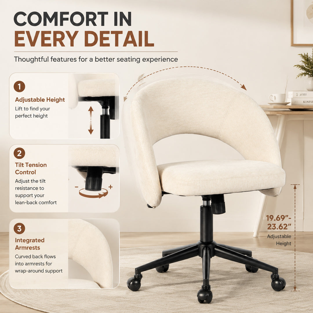 YOUNIKE Office Chair Adjustable Swivel Desk Chair Upholstered Home Office Chair with Wraparound Armrests