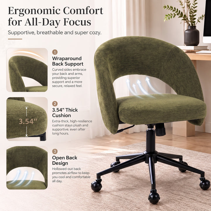 YOUNIKE Office Chair Adjustable Swivel Desk Chair Upholstered Home Office Chair with Wraparound Armrests