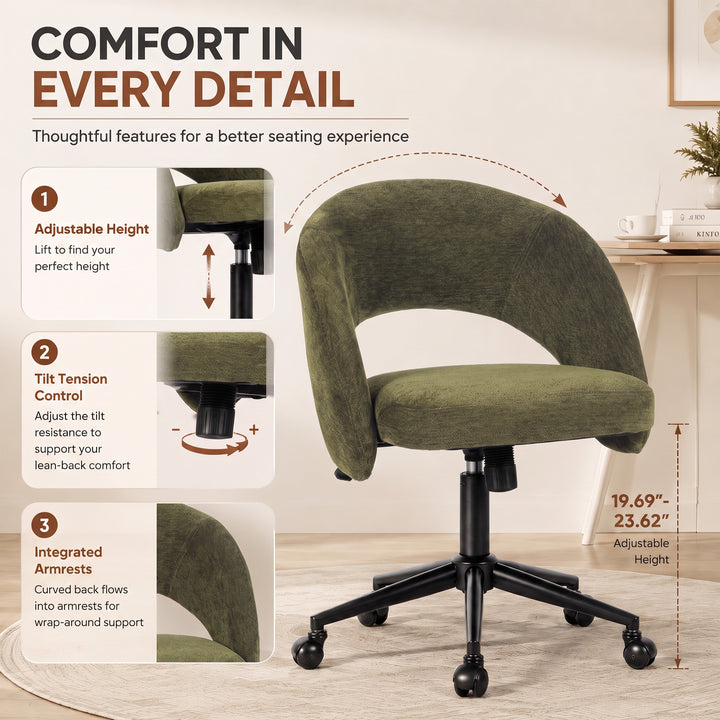 YOUNIKE Office Chair Adjustable Swivel Desk Chair Upholstered Home Office Chair with Wraparound Armrests