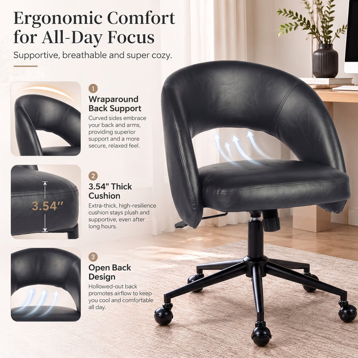 YOUNIKE Office Chair Adjustable Swivel Desk Chair Upholstered Home Office Chair with Wraparound Armrests