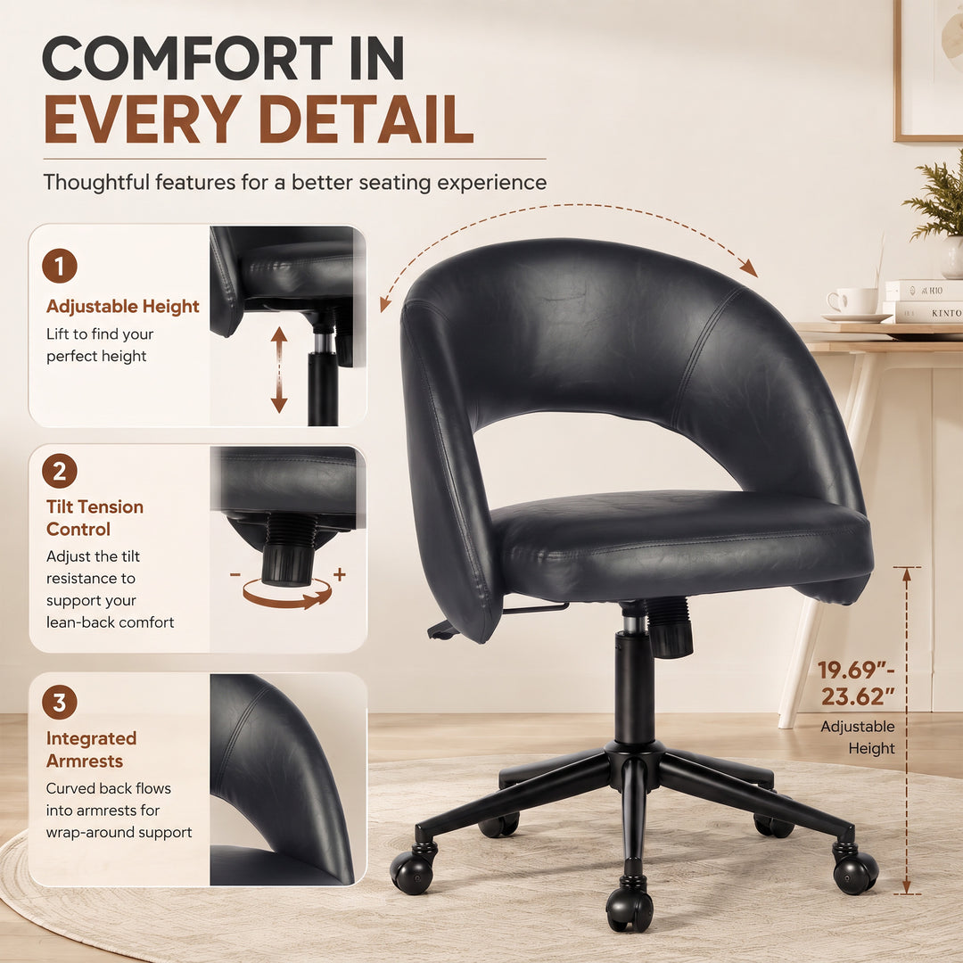 YOUNIKE Office Chair Adjustable Swivel Desk Chair Upholstered Home Office Chair with Wraparound Armrests