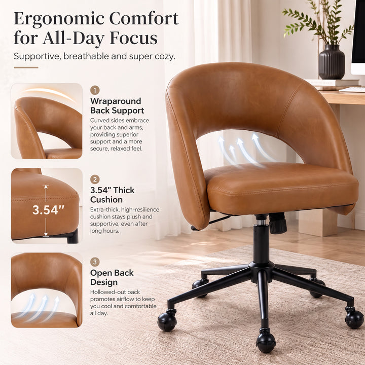 YOUNIKE Office Chair Adjustable Swivel Desk Chair Upholstered Home Office Chair with Wraparound Armrests