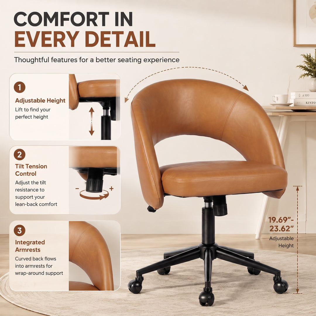 YOUNIKE Office Chair Adjustable Swivel Desk Chair Upholstered Home Office Chair with Wraparound Armrests