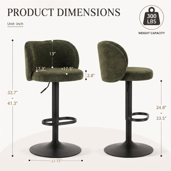YOUNIKE Bar Stools with Curved Backrest 360° Swivel Kitchen Island Stools for Home Bar & Kitchen