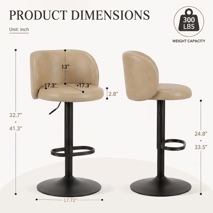 YOUNIKE Bar Stools with Curved Backrest 360° Swivel Kitchen Island Stools for Home Bar & Kitchen