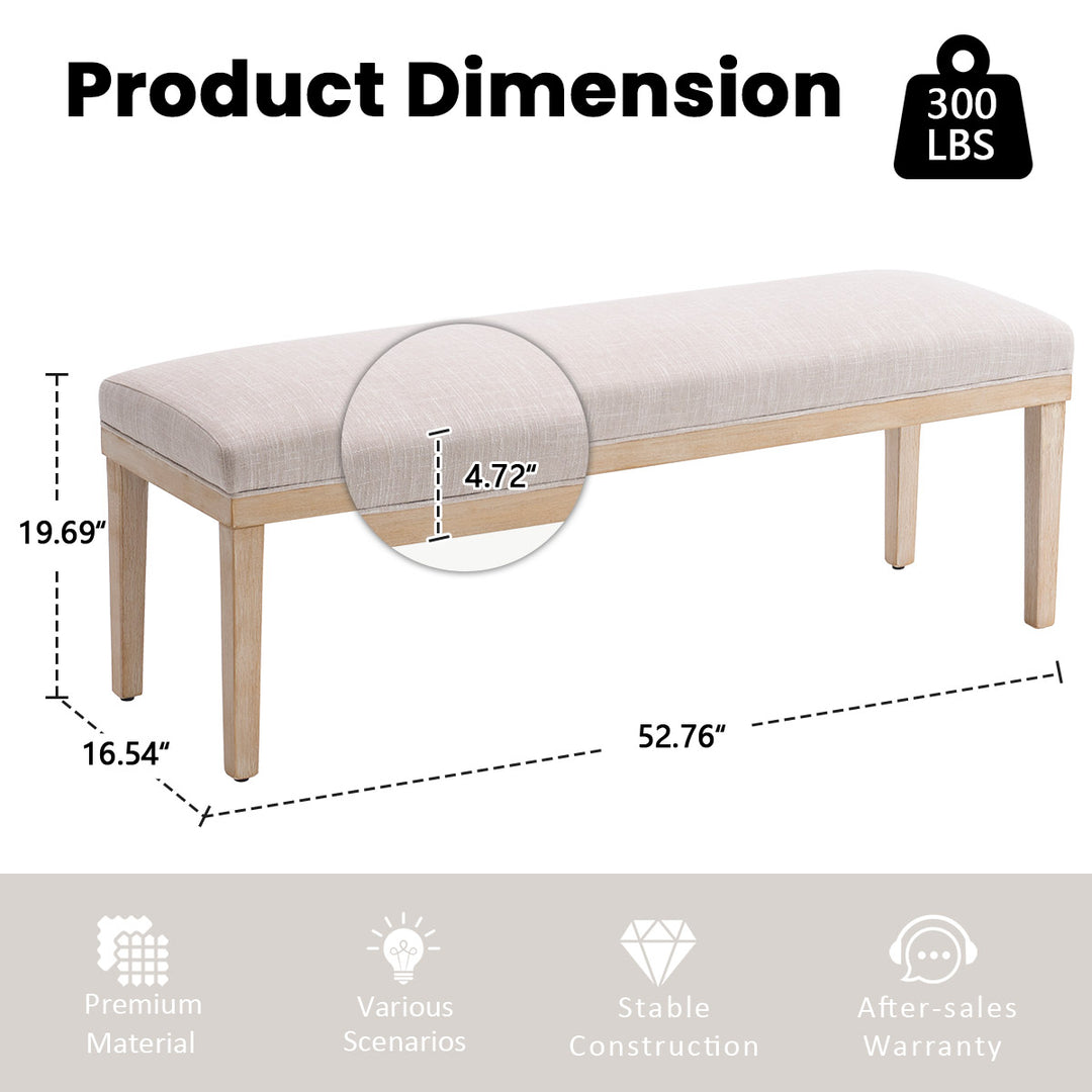 YOUNIKE 53in Entryway Bench Upholstered Dining Bench with Solid Wood Legs