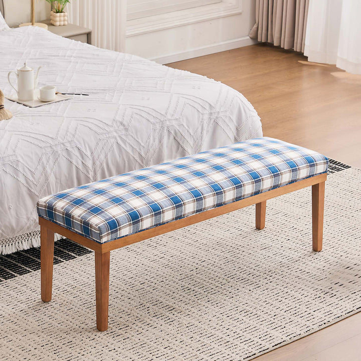 YOUNIKE 53in Entryway Bench Upholstered Dining Bench with Solid Wood Legs