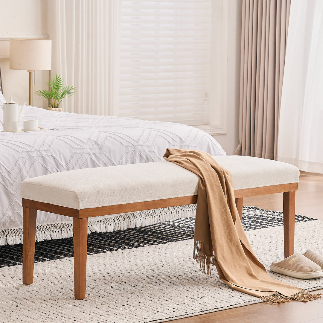 YOUNIKE 53in Entryway Bench Upholstered Dining Bench with Solid Wood Legs