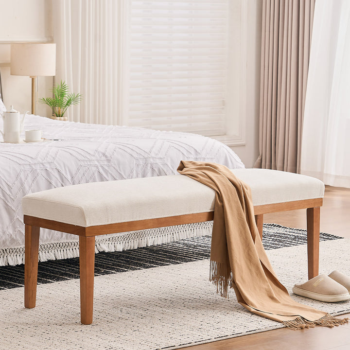 YOUNIKE 53in Entryway Bench Upholstered Dining Bench with Solid Wood Legs