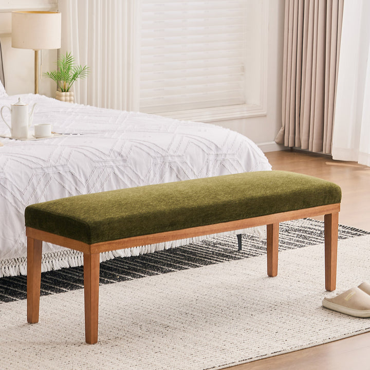 YOUNIKE 53in Entryway Bench Upholstered Dining Bench with Solid Wood Legs