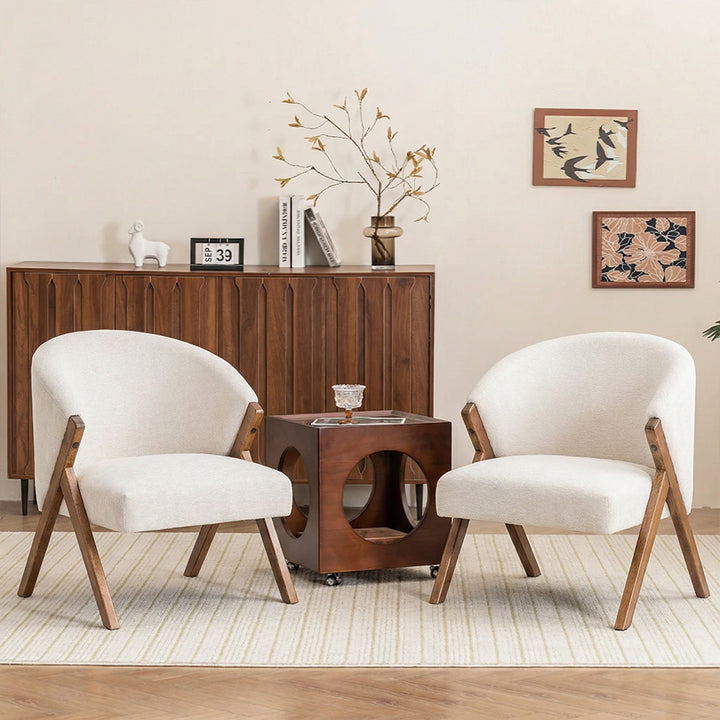 YOUNIKE Barrel Dining Chairs Curved Accent Chairs with Wood Legs