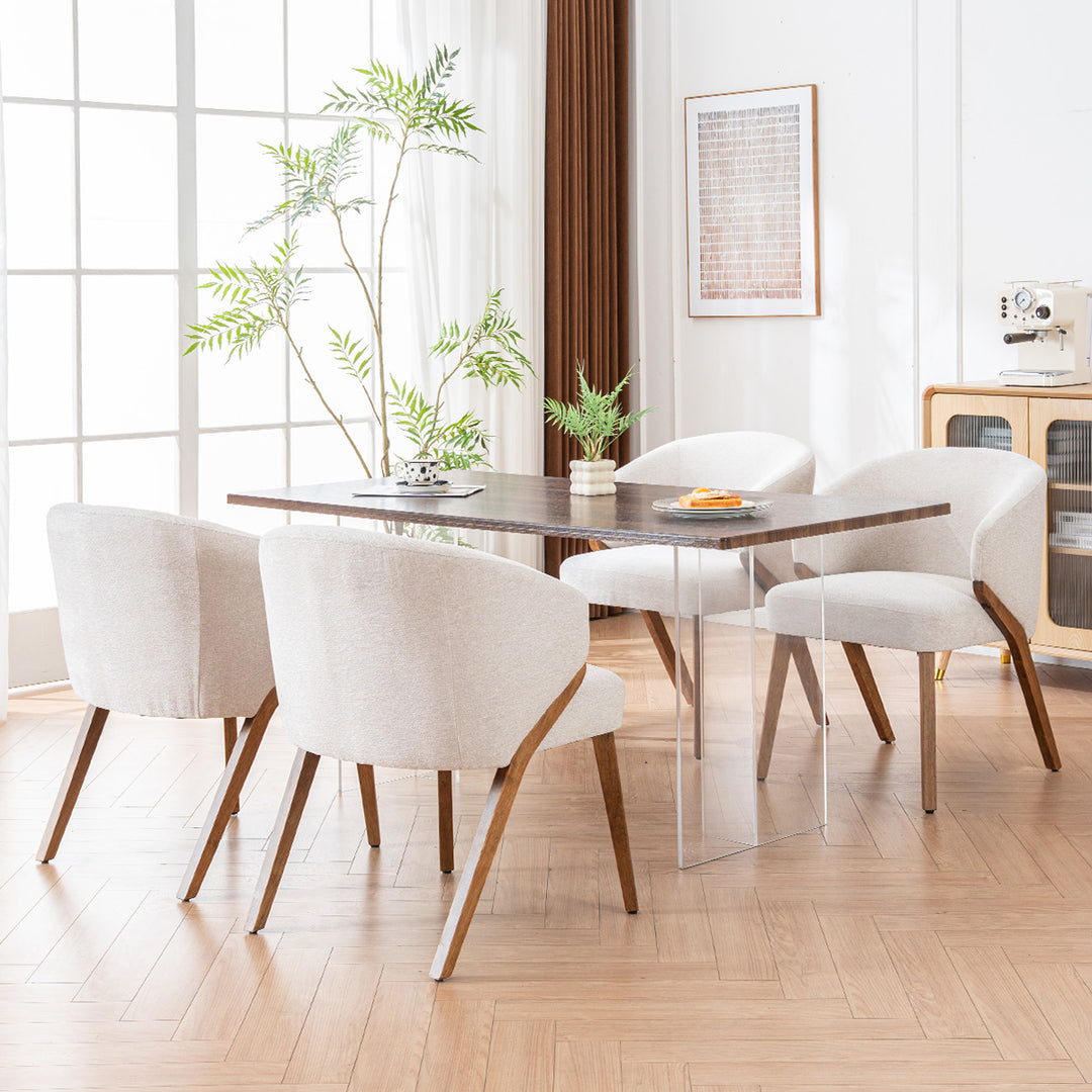 YOUNIKE Wooden Dining Chairs Upholstered Accent Chairs with Curved Back
