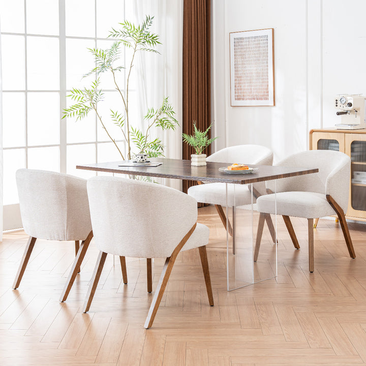 YOUNIKE Wooden Dining Chairs Upholstered Accent Chairs with Curved Back