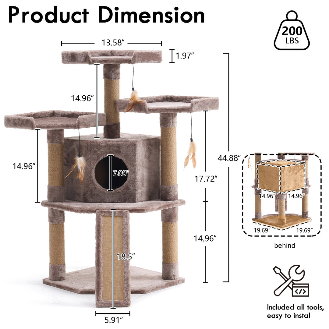 YOUNIKE Cat Tree 45in Cat Tower Condo for Kittens Pet House Play