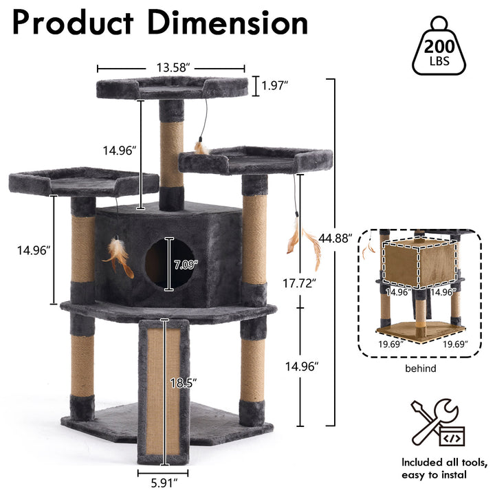 YOUNIKE Cat Tree 45in Cat Tower Condo for Kittens Pet House Play