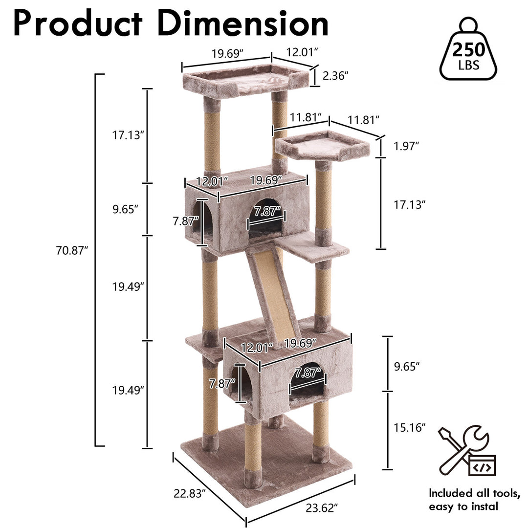 YOUNIKE 71in Cat Tree Large Multi-Level Cat Tower Condo for Indoor Cats