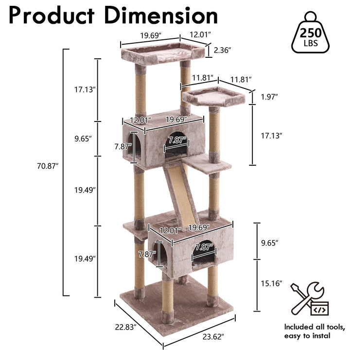 YOUNIKE 71in Cat Tree Large Multi-Level Cat Tower Condo for Indoor Cats