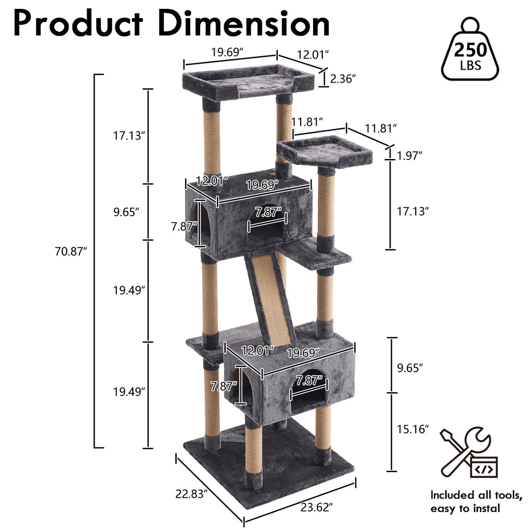 YOUNIKE 71in Cat Tree Large Multi-Level Cat Tower Condo for Indoor Cats