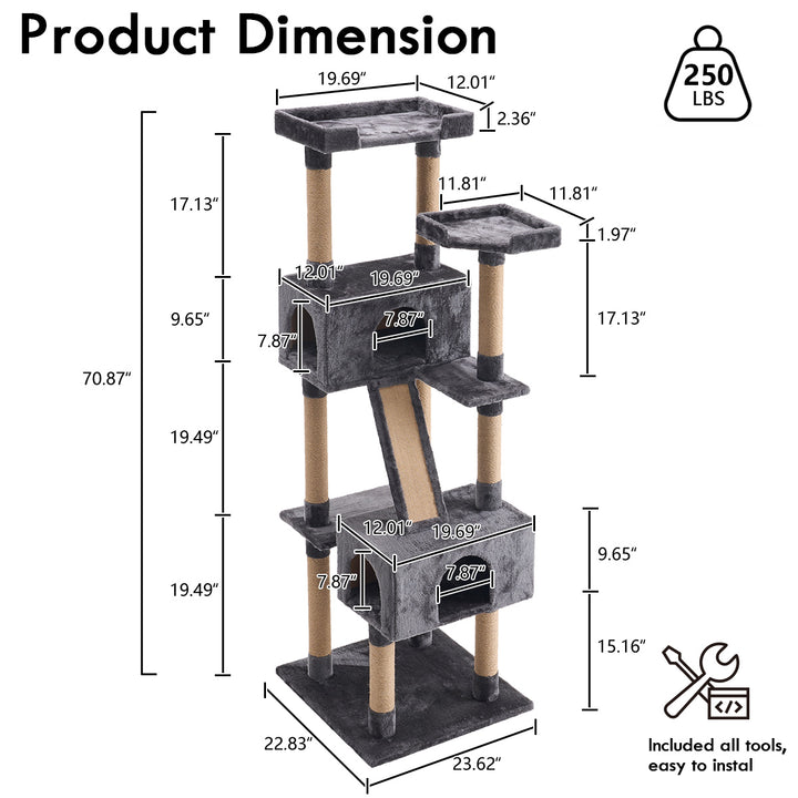 YOUNIKE 71in Cat Tree Large Multi-Level Cat Tower Condo for Indoor Cats