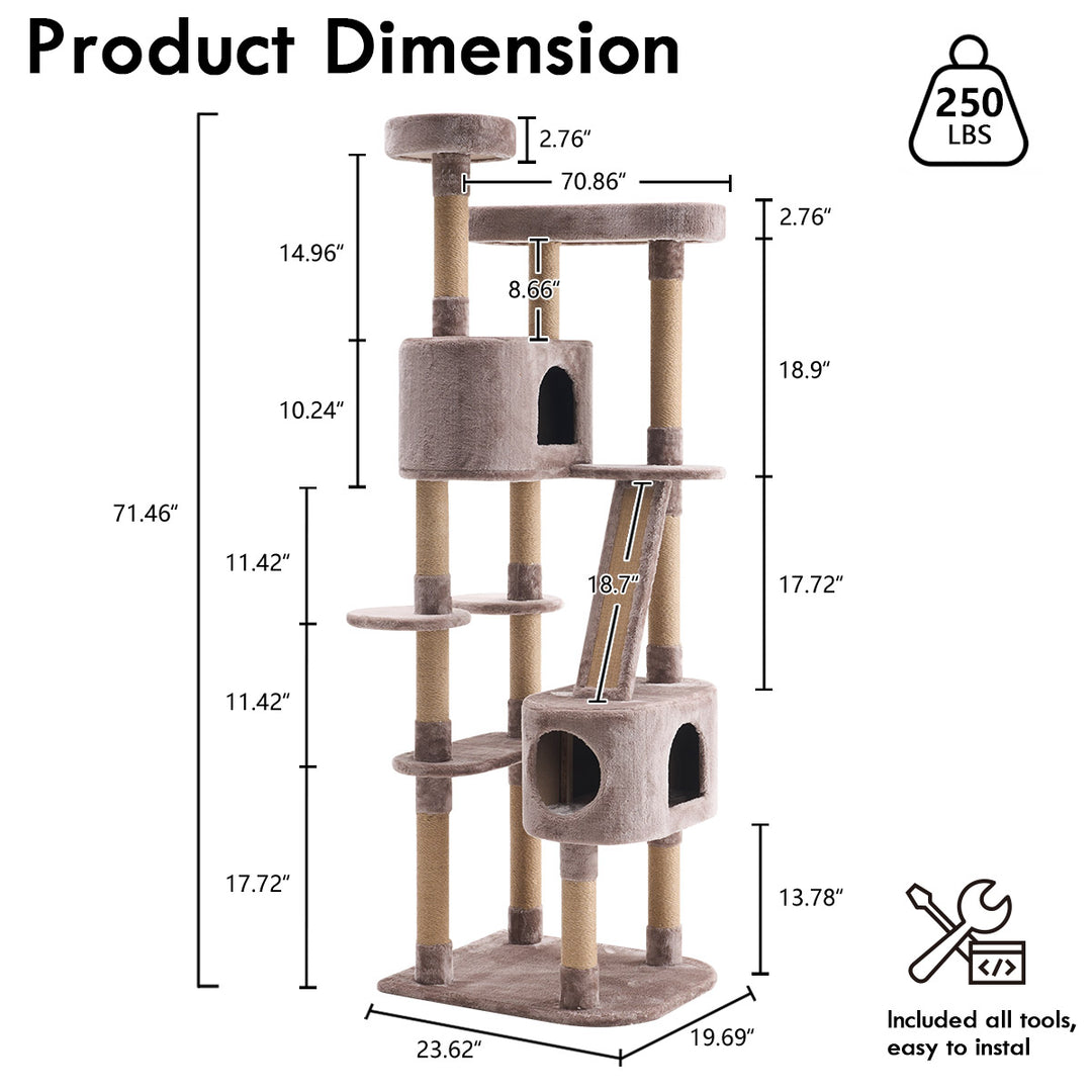 YOUNIKE 71in Cat Tree Large Multi-Level Cat Tower Condo for Indoor Cats