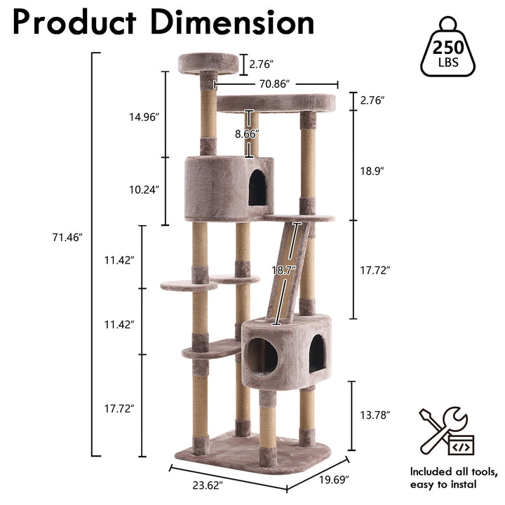 YOUNIKE 71in Cat Tree Large Multi-Level Cat Tower Condo for Indoor Cats