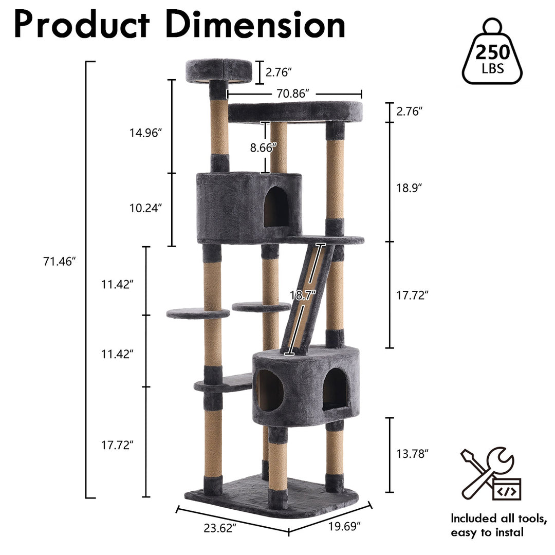 YOUNIKE 71in Cat Tree Large Multi-Level Cat Tower Condo for Indoor Cats