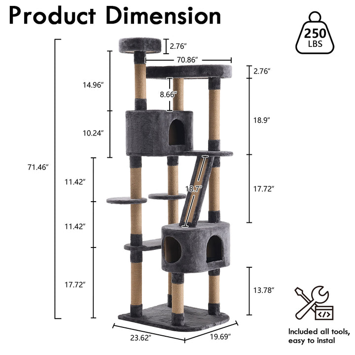 YOUNIKE 71in Cat Tree Large Multi-Level Cat Tower Condo for Indoor Cats