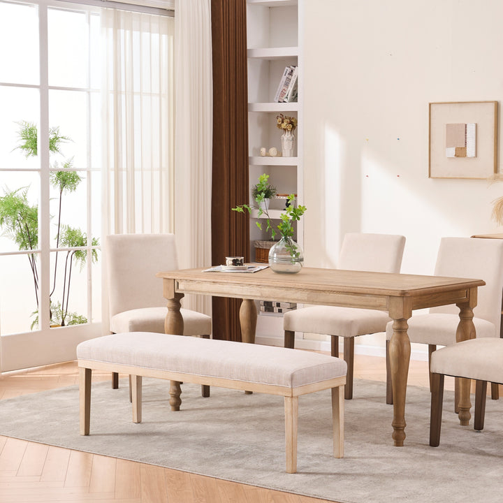 YOUNIKE 53in Entryway Bench Upholstered Dining Bench with Solid Wood Legs
