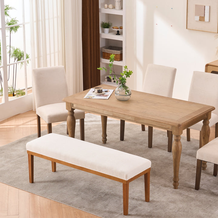YOUNIKE 53in Entryway Bench Upholstered Dining Bench with Solid Wood Legs