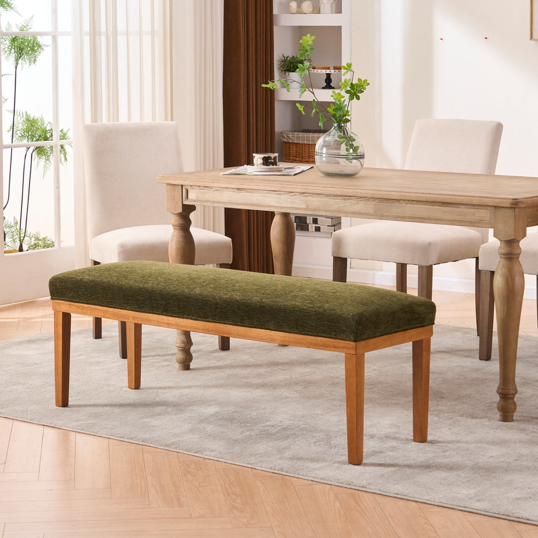 YOUNIKE 53in Entryway Bench Upholstered Dining Bench with Solid Wood Legs