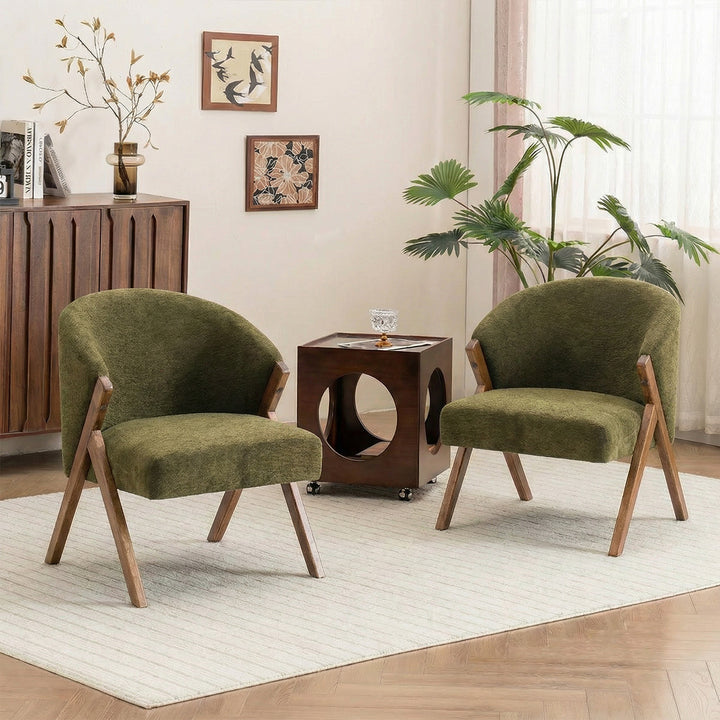 YOUNIKE Barrel Dining Chairs Curved Accent Chairs with Wood Legs
