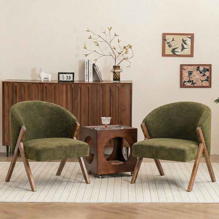 YOUNIKE Barrel Dining Chairs Curved Accent Chairs with Wood Legs