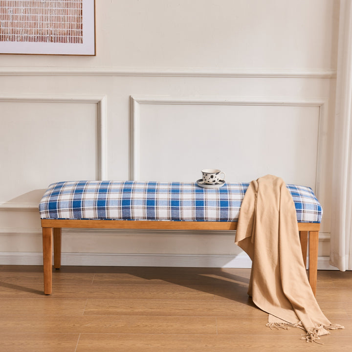YOUNIKE 53in Entryway Bench Upholstered Dining Bench with Solid Wood Legs