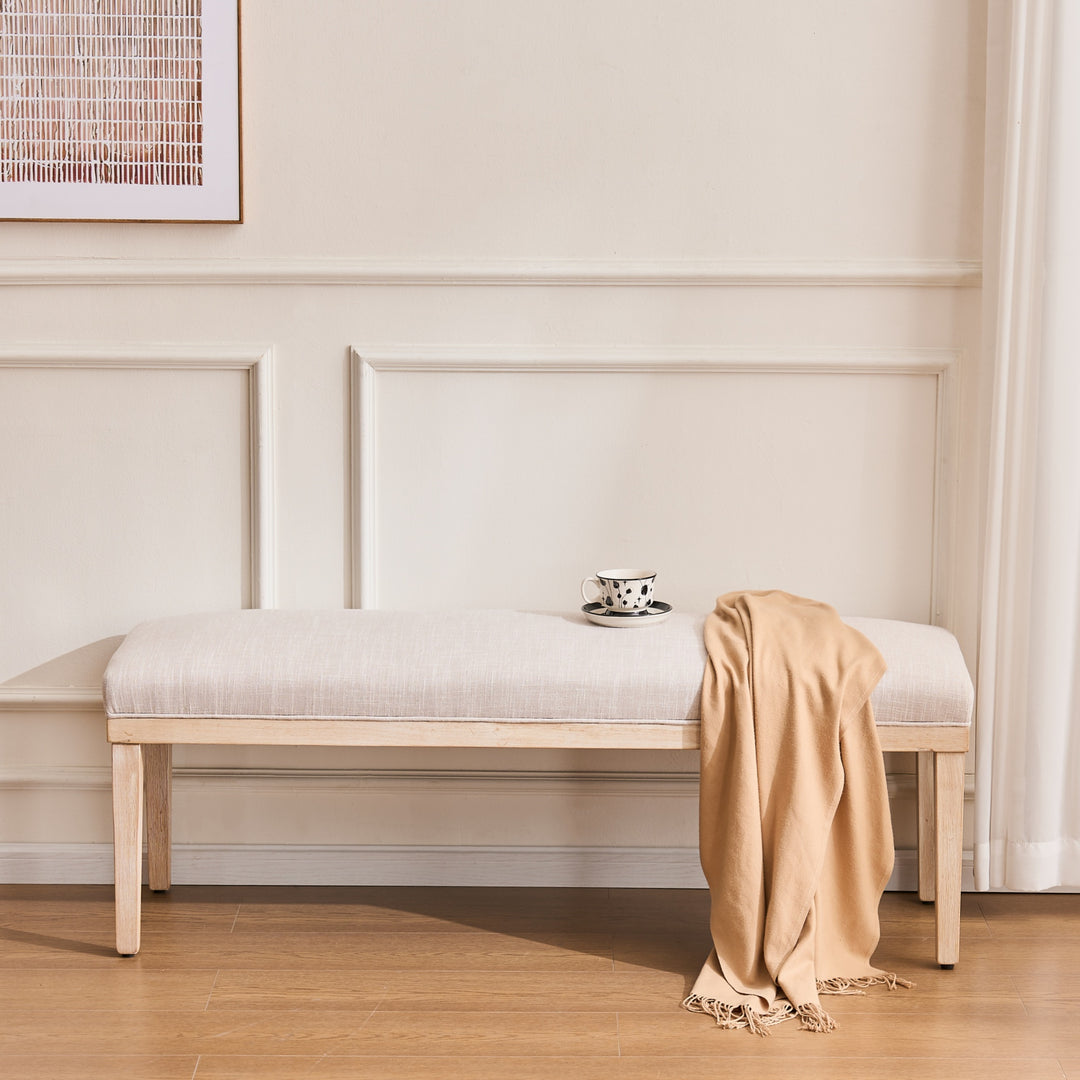 YOUNIKE 53in Entryway Bench Upholstered Dining Bench with Solid Wood Legs
