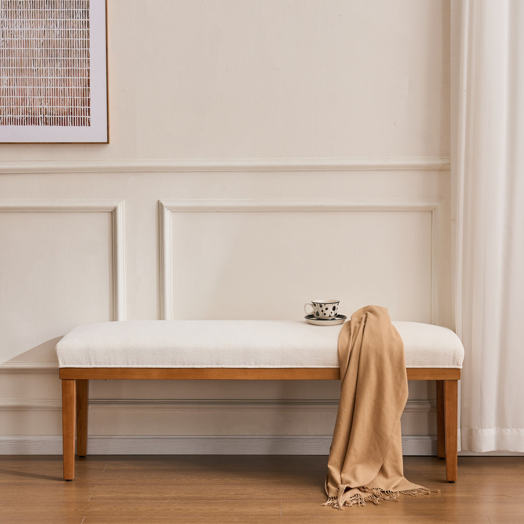 YOUNIKE 53in Entryway Bench Upholstered Dining Bench with Solid Wood Legs